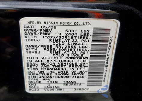 2009 Infiniti Fx35 z USA, uszkodzony, nr VIN JNRAS18U69M101058